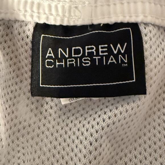 Andrew Christian SIZE LARGE 3" Lined SwimShorts Banana Print Red Blue Trunks Men - Picture 9 of 12